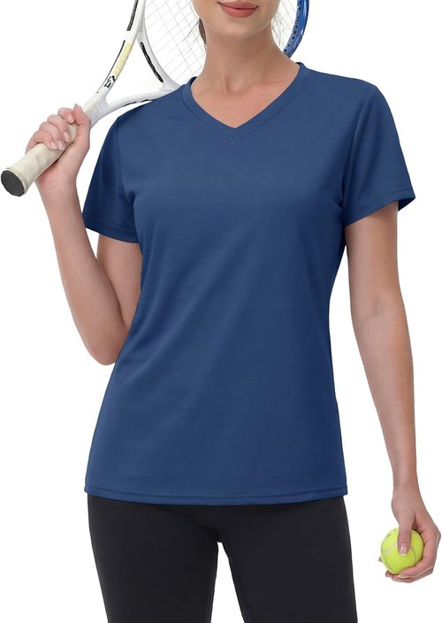 MAGCOMSEN Women's Athletic V-Neck Workout Top - Quick Dry, UPF 50+, Moisture Wicking Gym Tee