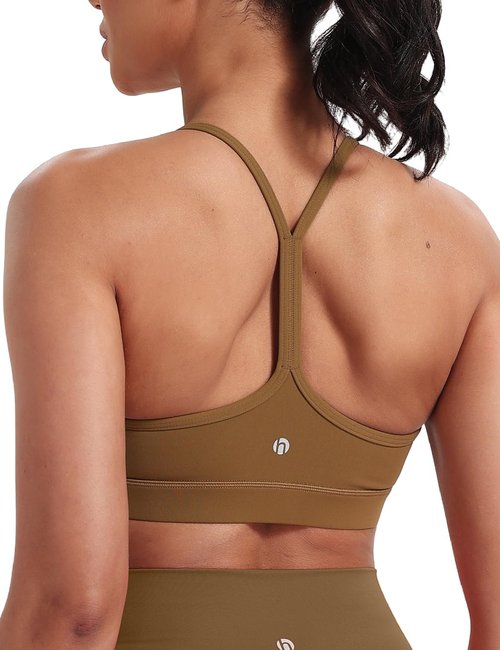 HeyNuts Women's Y-Back Sports Bra - Low Impact Spaghetti Strap Racerback Yoga Top, Padded A-C Cups