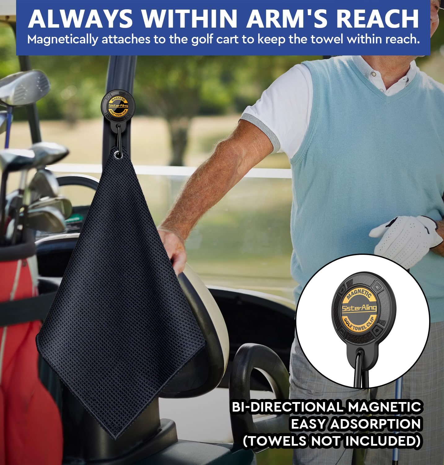 SisterAling Magnetic Clip for Golf Towel,Removable Industrial Magnetic Accessories Design for Strong Hold to Golf Carts or Clubs