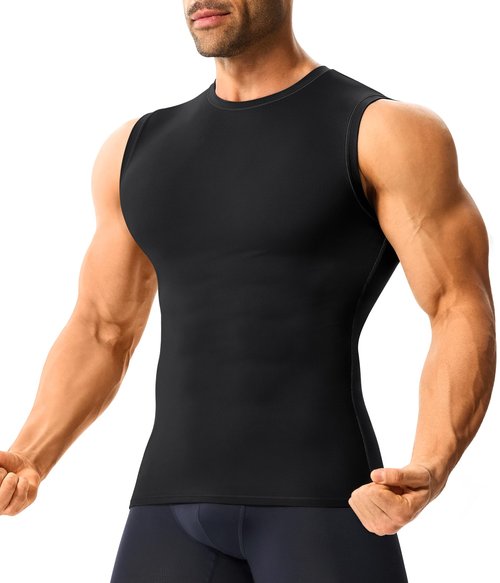 Nebility Mens Compression Shirt Tank Top Slimming Undershirt Workout Quick Dry Athletic Sleeveless Tummy Body Shaper - Black,X-Large