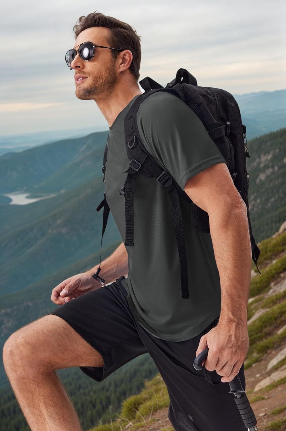 PINSPARK Men's UPF 50+ Sun Protection Swim Shirts - Quick Dry Short Sleeve Athletic Rash Guards