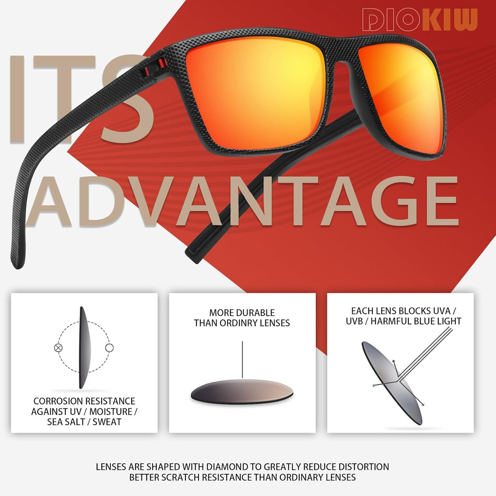 Skiennix Square Polarized Sunglasses - Vintage Style UV Protection for Men | Lightweight Frame