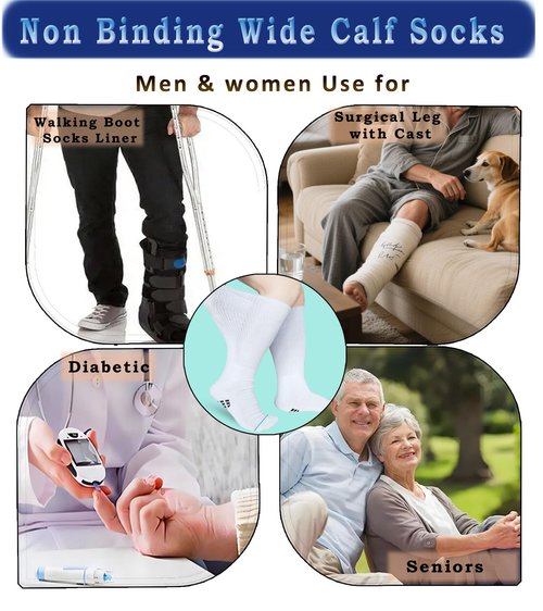 Aisesine Medical Boot Sock for Walking Brace,Orthopedic Cast Shoes Wide Calf Knee High Socks for Men Women White