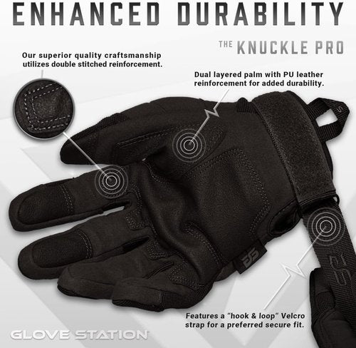 Glove Station Touchscreen Utility Gloves for Men - Hard Knuckle Protection for Motorcycle & Outdoor Work | Black X-Large