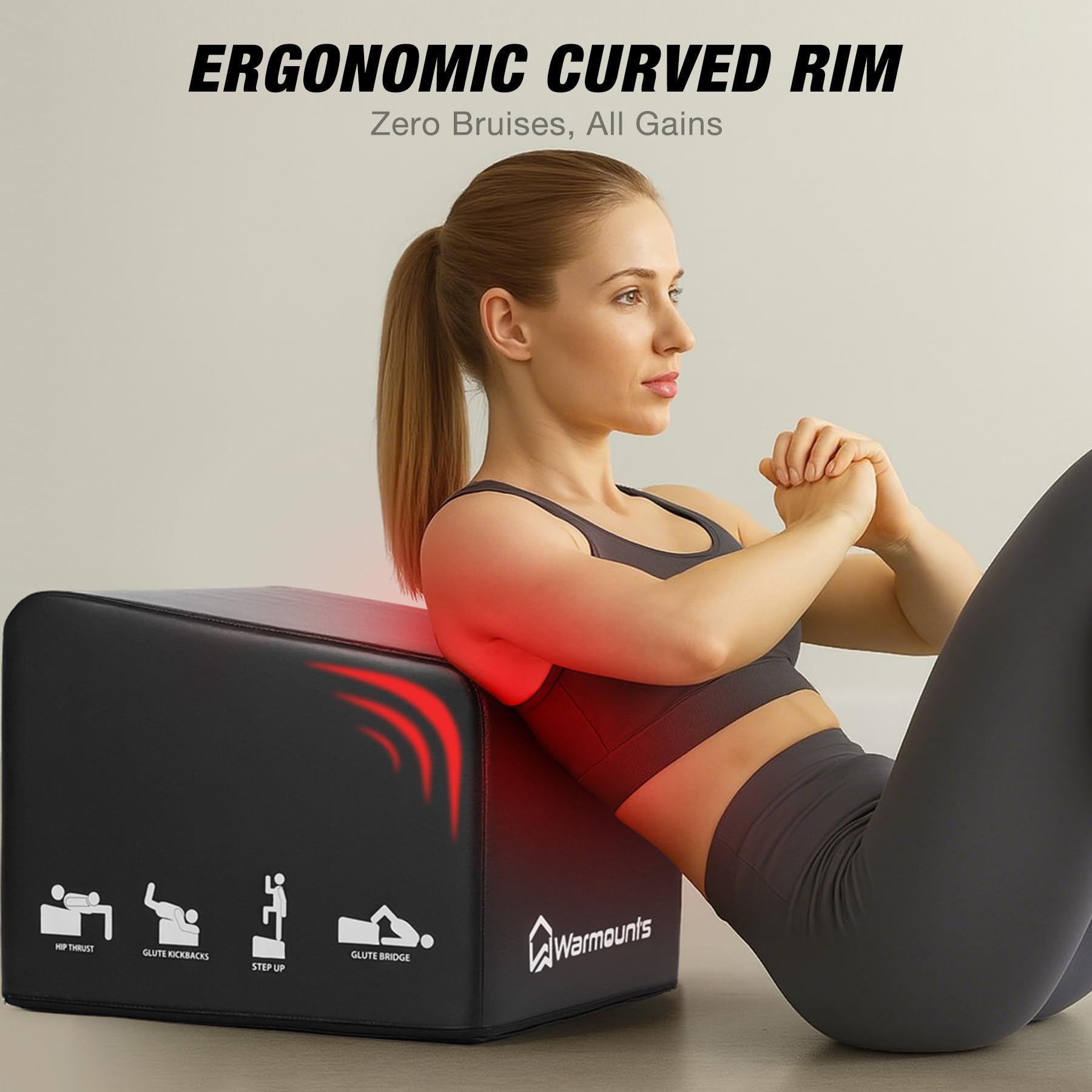 WARMOUNTS Hip Thrust Bench, Multi-Functional Hip Thrust Machine for Strength Training, Glute Bridge Box with Handle, Non-Slip Pad and Smooth Rim Design, for Home and Gym, 700LB Load Capacity