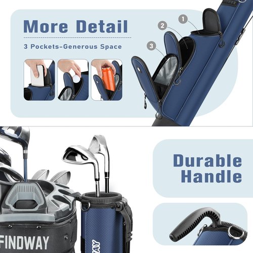 Findway Golf Stand Bag, [Upgraded Generous Space] Small Golf Bag for Driving Range, Par 3 & Executive Courses, Lightweight Sunday Golf Club Carry Bag with 3 Pockets
