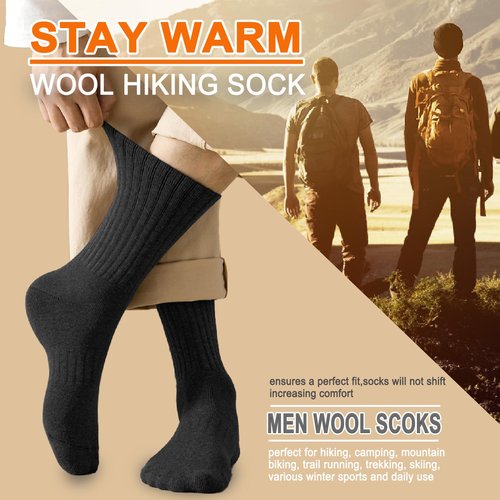 Josnown Mens Wool Hiking Socks 5 Pairs Thick Warm Winter Socks Thermal Cozy Cushion Boot Socks for Cold Weather, Size 7-12