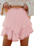 Aoudery Flowy Shorts - Casual Boho Ruffle Tiered Skorts for Women | High Waist Mini Golf & Tennis Shorts