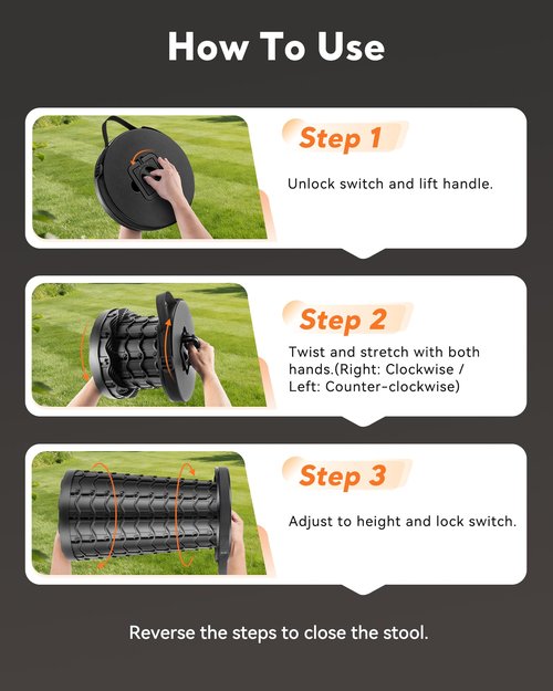 Portable Heavy Duty Collapsible Stool - Wide Seat, Extra Tall & Height Adjustable Stool - Retractable Folding Chair for Camping, Fishing, Hunting & Outdoor