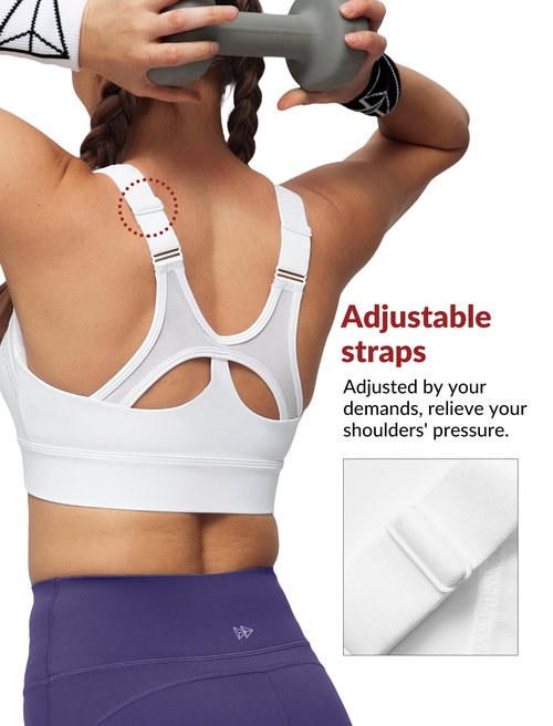 Yvette Adjustable Sports Bras for Women High Impact Front Zip Mesh Supportive Bras for Large Bust Plus Size, White, M+