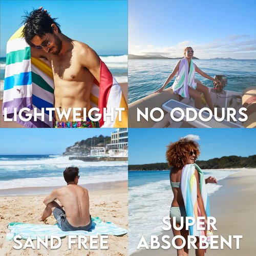 Dock & Bay Beach Towel - Quick Dry & Sand Free - Compact & Lightweight - 100% Recycled - Rainbow Skies - Large (160x90cm)