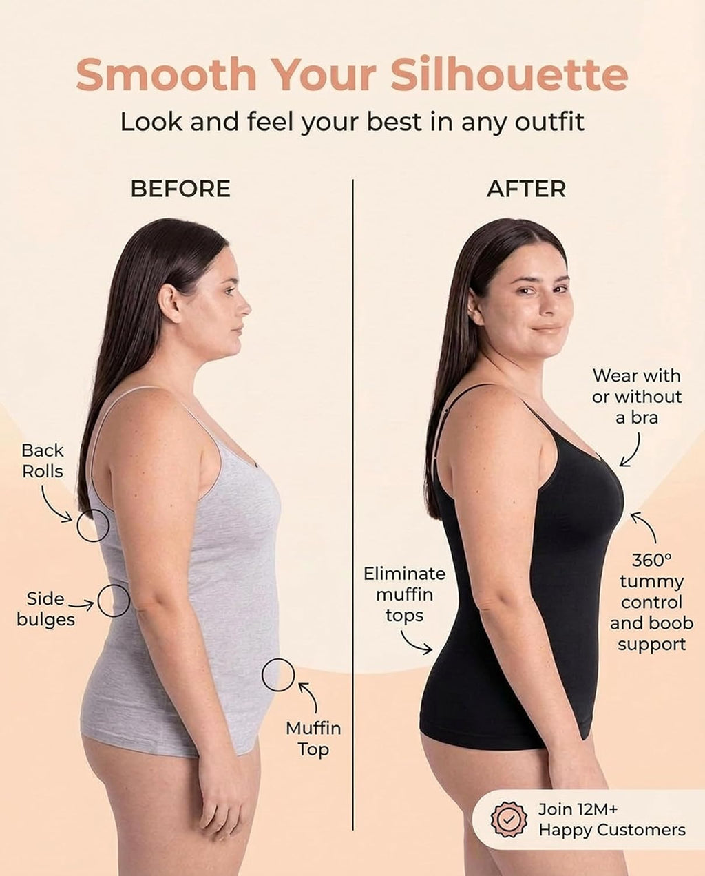 Shapermint Women's Scoop Neck Cami Body Shaper - Tummy Control Shapewear Tank Top