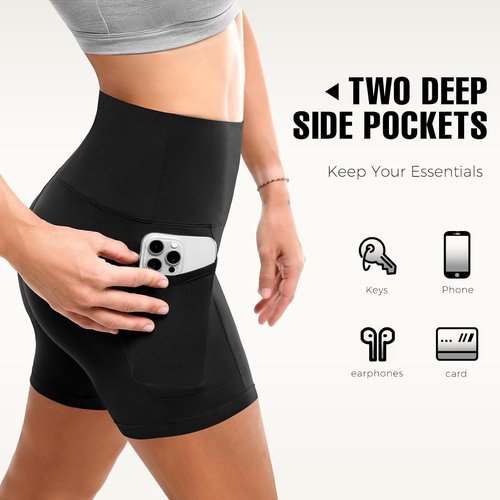 Leafigure Biker Shorts for Women - High Waisted with Pockets | 2 Pack Yoga & Gym Workout Shorts