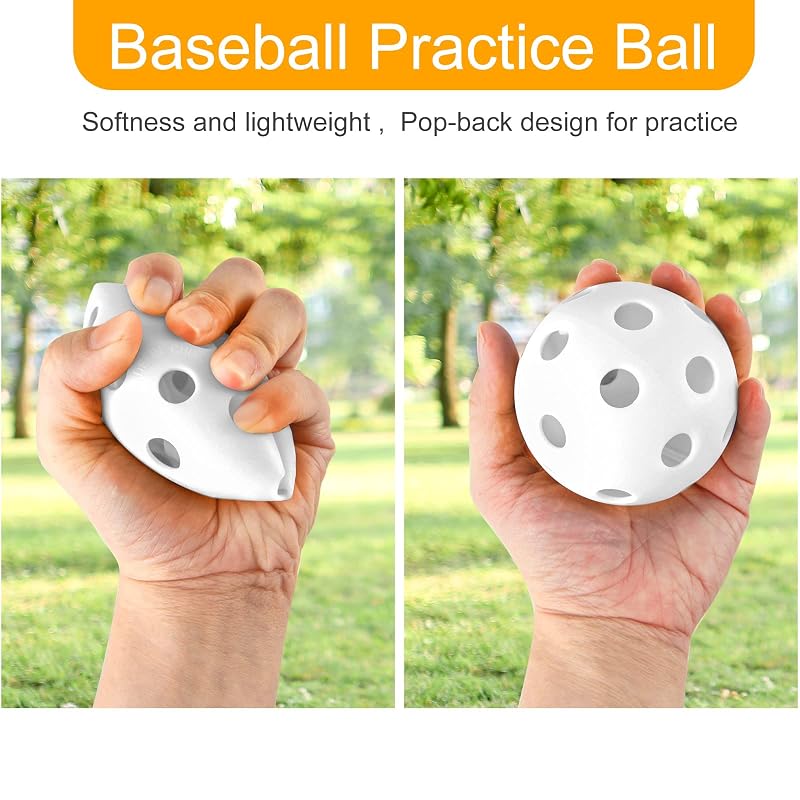 Coopay 18 Pack White Plastic Baseballs with Drawstring Bag - Hollow Practice Balls for Indoor Outdoor Training (Variation: White+18 Pack)