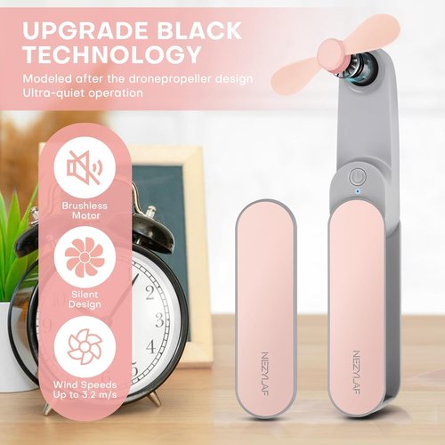 Nezylaf Portable Mini Handheld Fan - Rechargeable Personal Fan for 9-15 Hours | Ideal for Travel & Beach