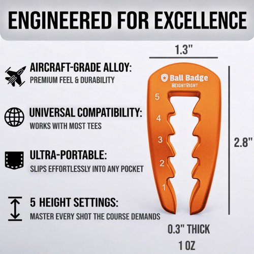 HeightRight Adjustable Golf Tee Height Tool (5-Level Precision) – Universal Fit for Wooden & Plastic Tees, Consistent Tee Height Setter for Drivers, Fairway Woods & Irons, Golf Swing Training Aid