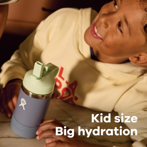Hydro Flask Kids Water Bottle - Insulated Stainless Steel with Straw Cap - 12 Oz in Seaspray Blue