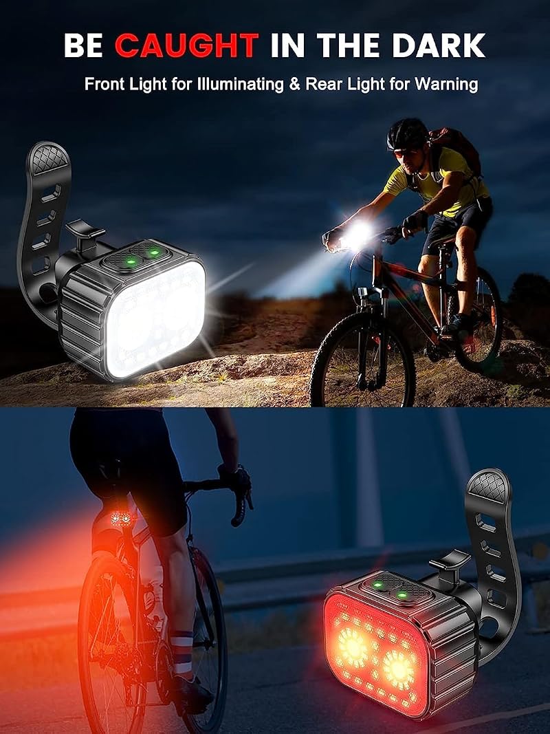Bike Lights Set 2 LED Front & Rear, Rechargeable, IPX6 Waterproof, Multiple Modes - 2 Led*2