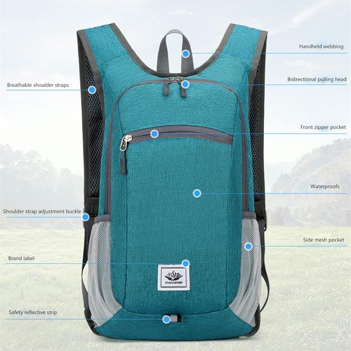 DOJUNS Hiking Backpack - Lightweight 15L Packable Daypack for Camping | Unisex Black Design