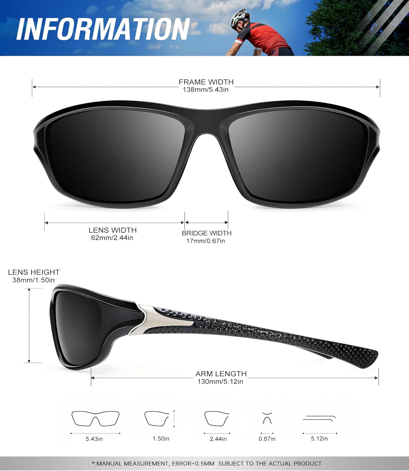 Polarized Sunglasses Men, Sports Sun Glasses Womens UV400 Protection for Fishing Running Driving
