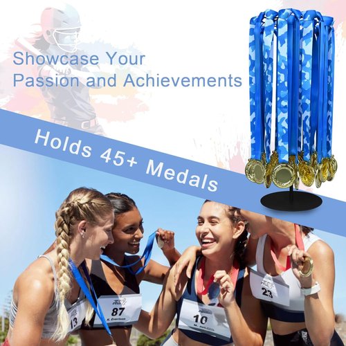 Medal Hanger Display - Rotating Wall-Safe Tabletop Stand Holds 45+ Race Medals | Heavy-Duty Metal Base for Easy Assembly