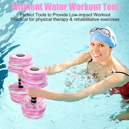 Aquatic Exercise Dumbbells, Water Dumbbells, 2PCS Foam Barbells for Men Women Water Workouts (Pink+White)