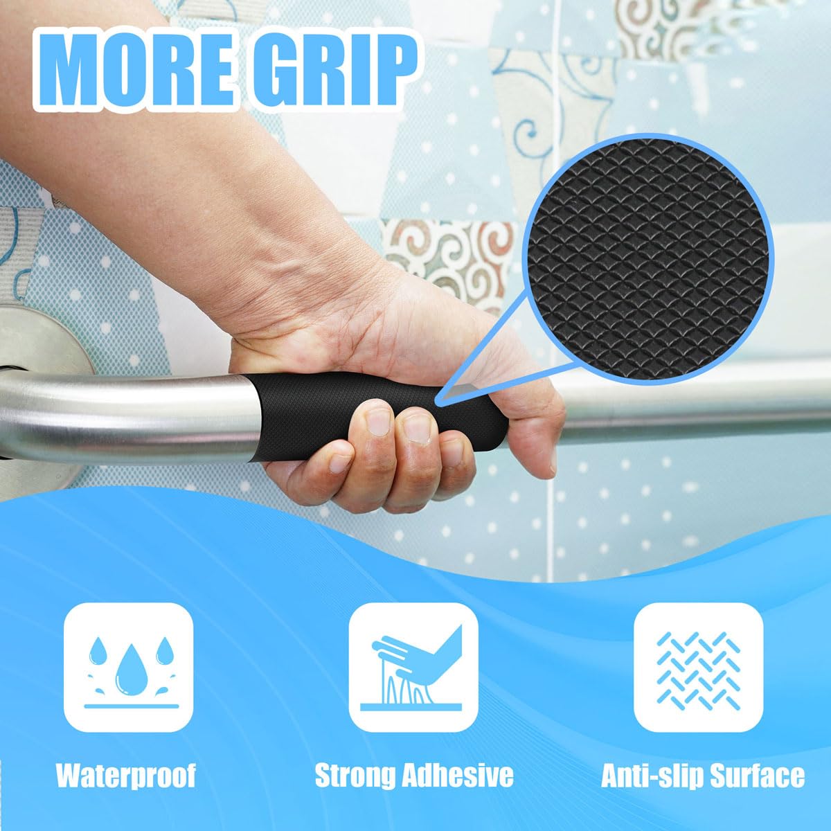 Yorwe Rubber Grip Tape - Ultra-Thin Anti-Slip Waterproof Cushion Pad | 1In x 10Ft, Black