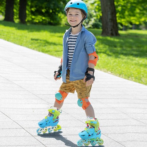 Besketo Blue Graffiti Light up Inline Skates for Girls Boys, 4 Size Adjustable Roller Shoes with Full Illuminating Wheels for Kids, Blades Roller Skates for Beginner Teens & Adult Youth - S J9-J12 US