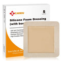 Carbou 5Pcs Silicone Foam Dressing 7" x 7" (17.5cmx17.5cm) - Wound Care Sacrum Foam Dressing with Border Adhesive Waterproof Central Ultra Absorbent-Foam(4.9" X 4.9")Waterproof Silicone Wound Bandage