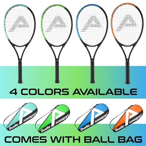 AMA SPORT PRO Dude Adult Tennis Racket - Pre-Strung Light Balance 27 inch Tennis Racquet for Women and Men Grip Size 2-4 1/4" (Orange)