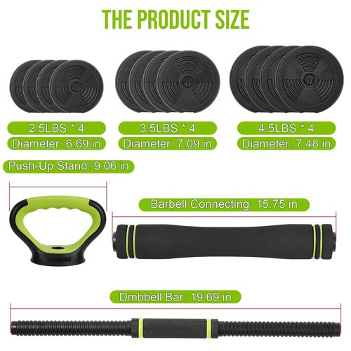 GarveeLife 4-In-1 Adjustable Dumbbell Weights 44 LB, Adjustable Dumbbell Set Used As Dumbbells, Barbells, Kettlebells and Push-Up for Home Gym, Round Head, 44 Lbs