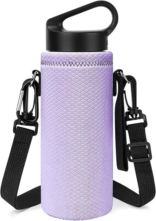 Linkidea Water Bottle Carrier - Shoulder Strap for Hydroflask & CamelBak | Light Purple Sling Bag Holder