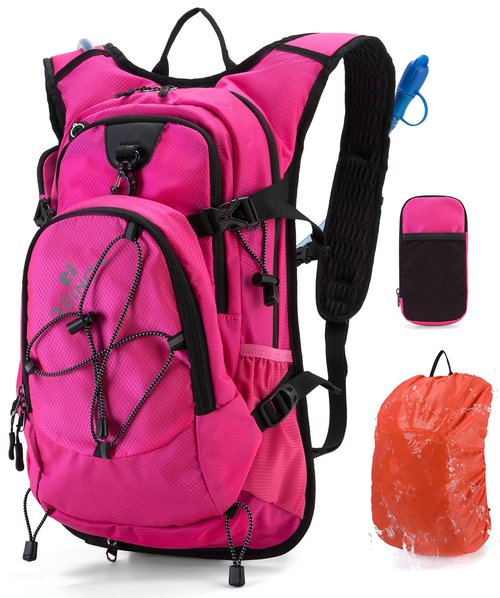 Hydration Backpack Pack with 2L Water Bladder 18L Hiking Backpack Women Men Lightweight Hydropack Insulated Daypack for Biking, Running, Festival (Pink)