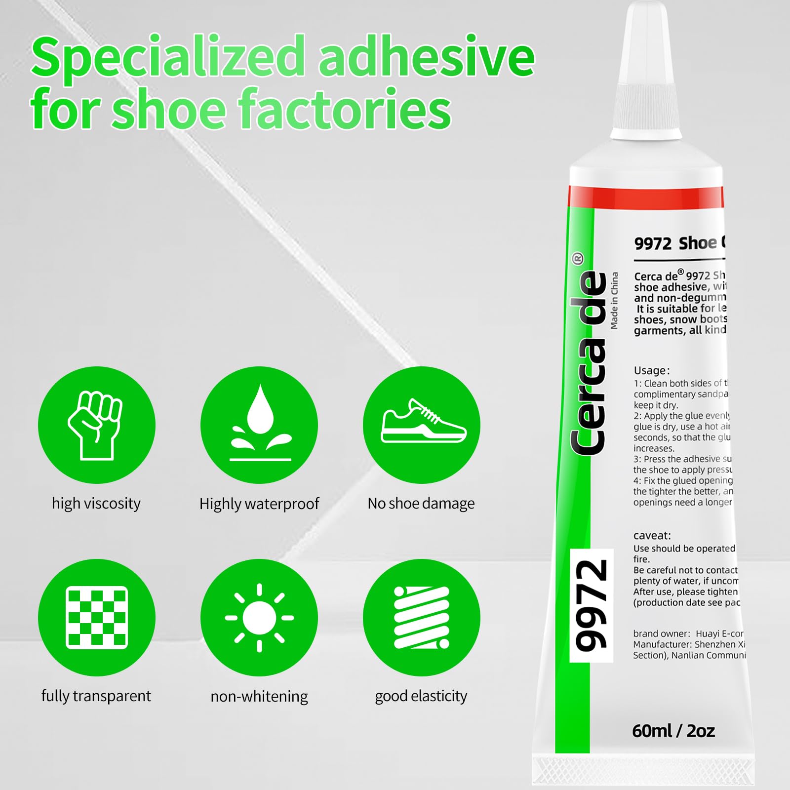 Cerca de Shoe Glue Heavy Duty，Shoe Sole Repair Adhesive，Clear, Waterproof, high Strength, Strong Shoe Glue for Sneakers, Leather Shoes, Hiking Shoes, Boots, Sandals, 2oz.