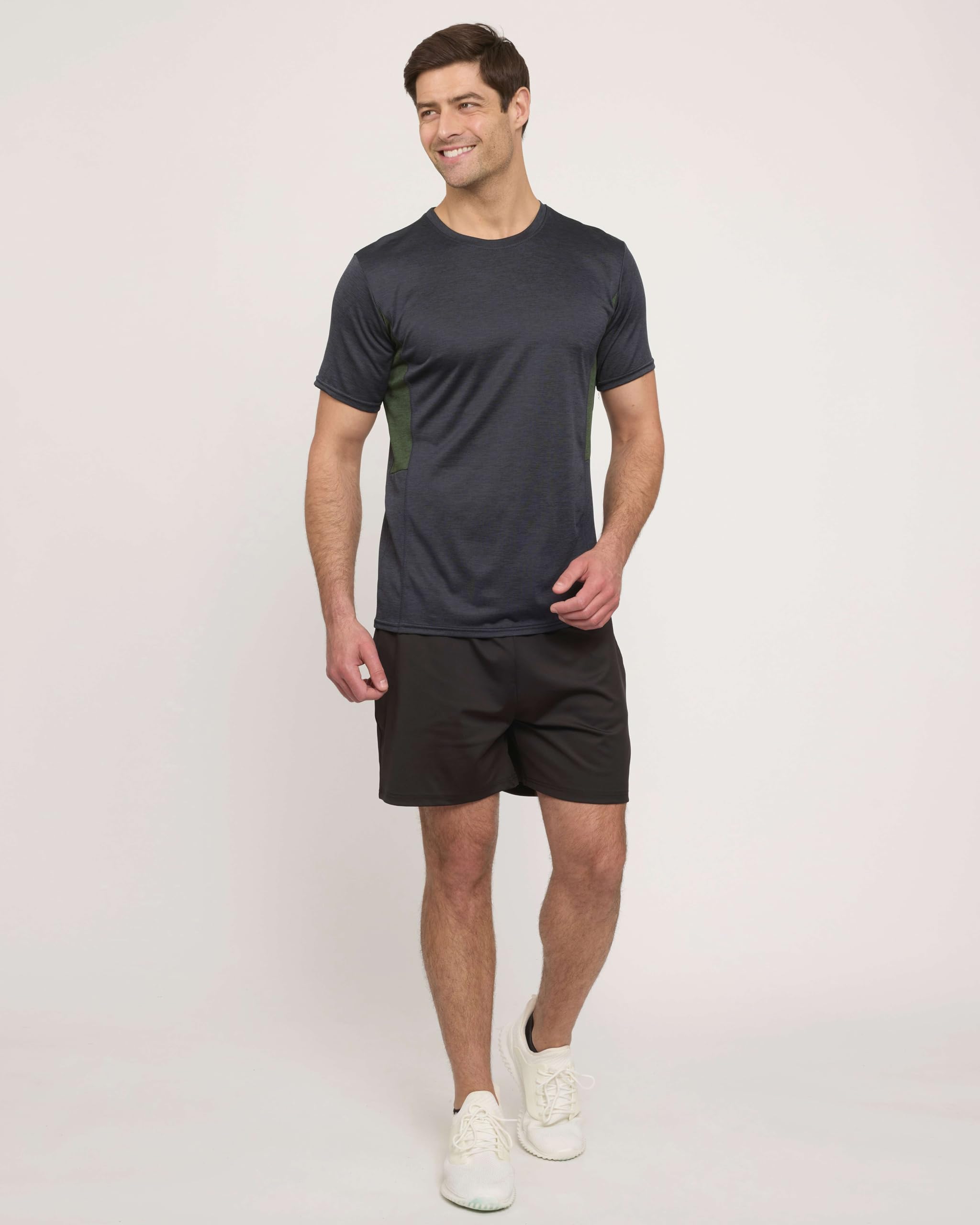 Real Essentials 5 Pack: Men's Dry-Fit Short Sleeve Crew Neck T Shirts Fitness Running Gym Workout Cool Exercise Athletic Tee, Set 7, Large