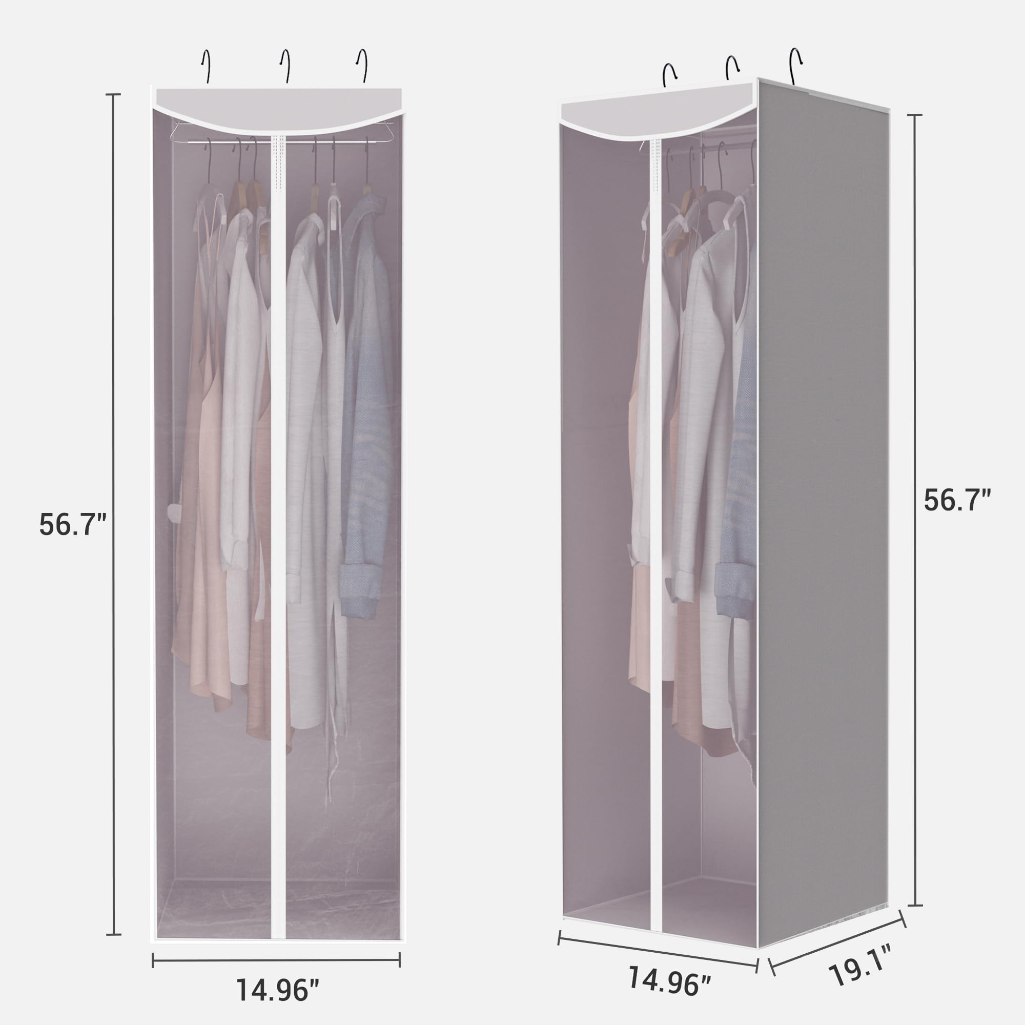 STORAGE MANIAC 2-Pack Hanging Garment Bag, Long Garment Cover for Closet, Clear Garment Bags for Storage, Large Garment Storage Bag for Dresses, Suits, Zipper Cover with Sealed Clear Window, Grey