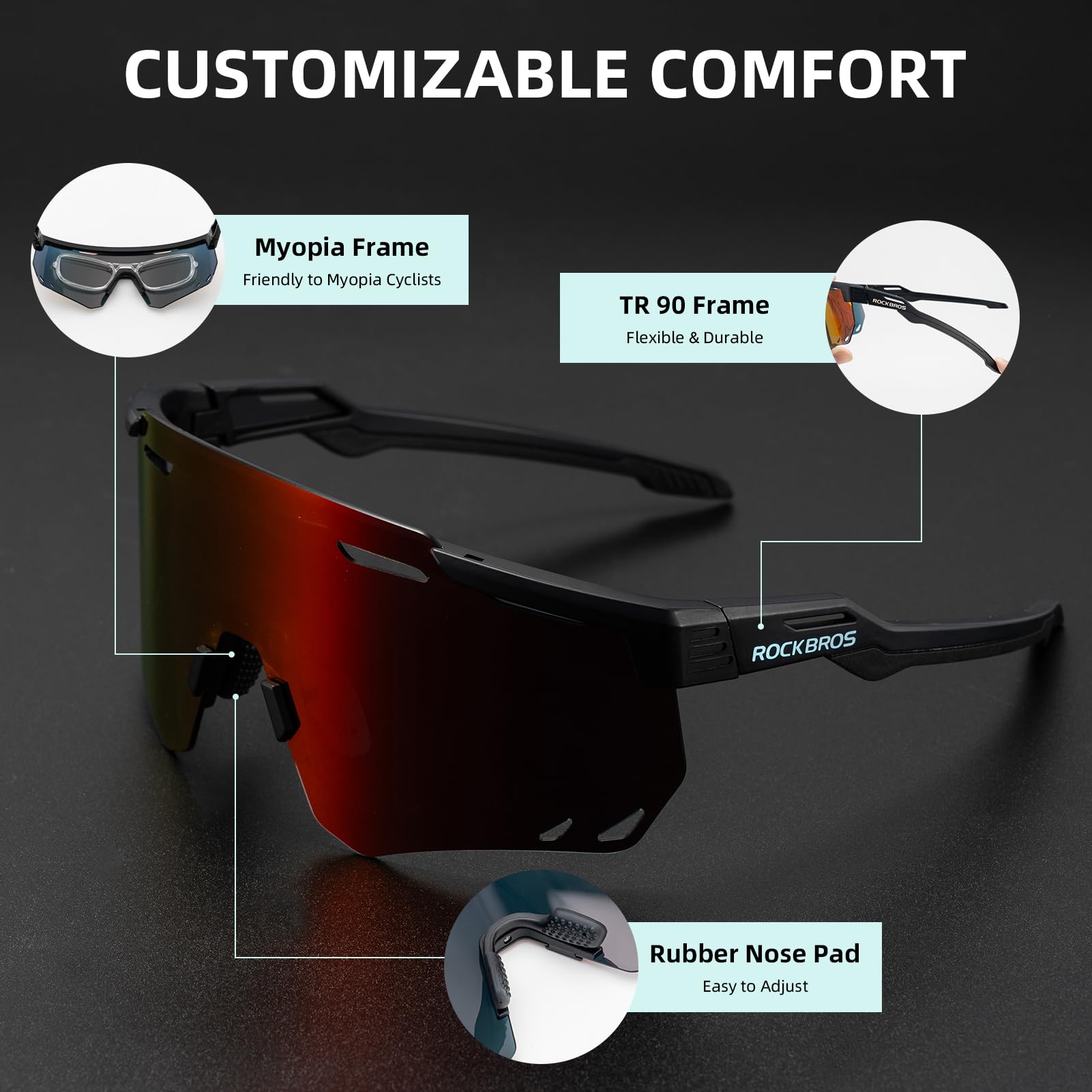 ROCKBROS Polarized Cycling Glasses, Sports Sunglasses for Men Woman, UV Protection Biking Sunglasses for Running Fishing Driving