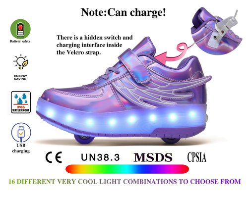 Roller Skate Shoes for Kids Boys Girls LED Roller Sneakers Light Up Fashion Flashing Wheels Shoes Rechargeable Purple