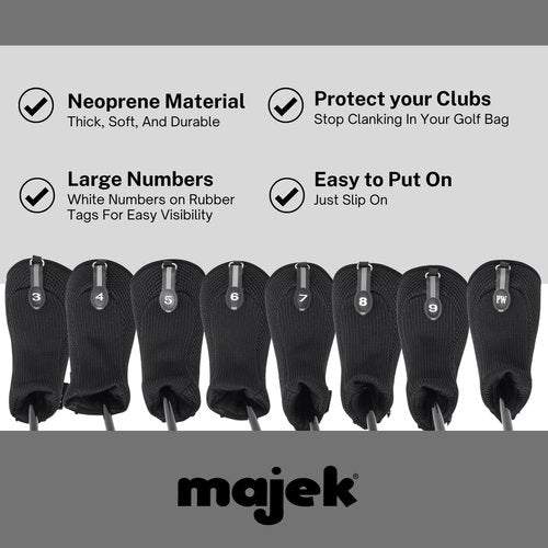 Black All Hybrid Headcover Set 3 4 5 6 7 8 9 Pw Golf Club Covers Head Cover Neoprene Mesh Complete