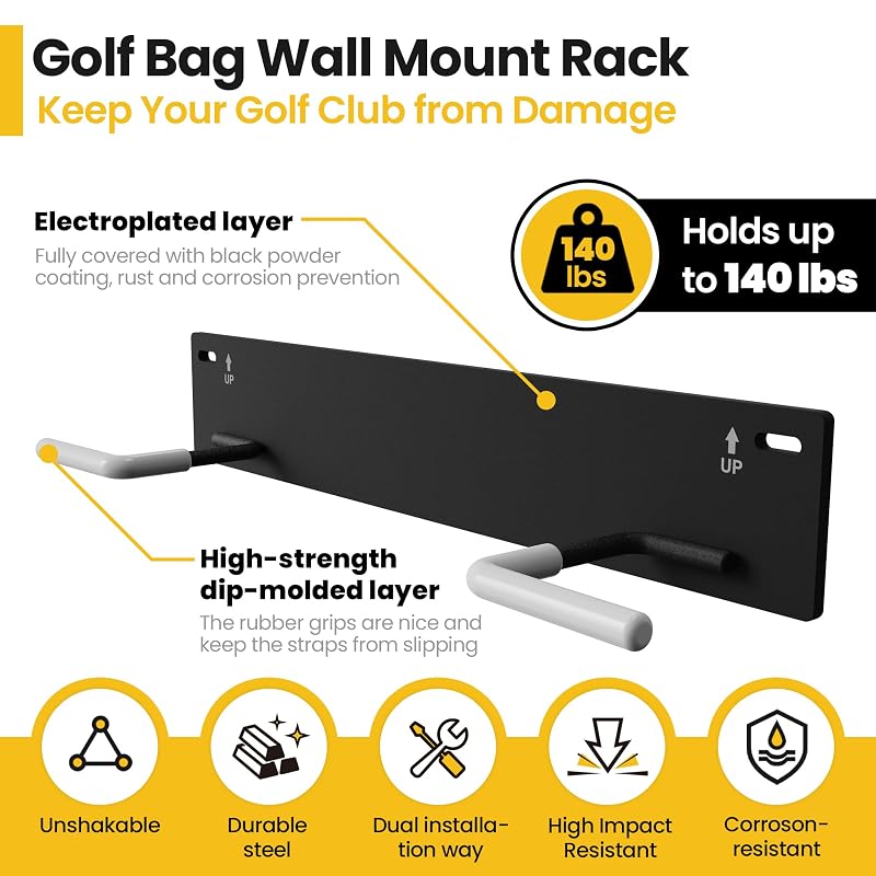 Wall Mount Golf Bag Storage Rack - 2 Pcs Right-Angle Style Garage Organizer