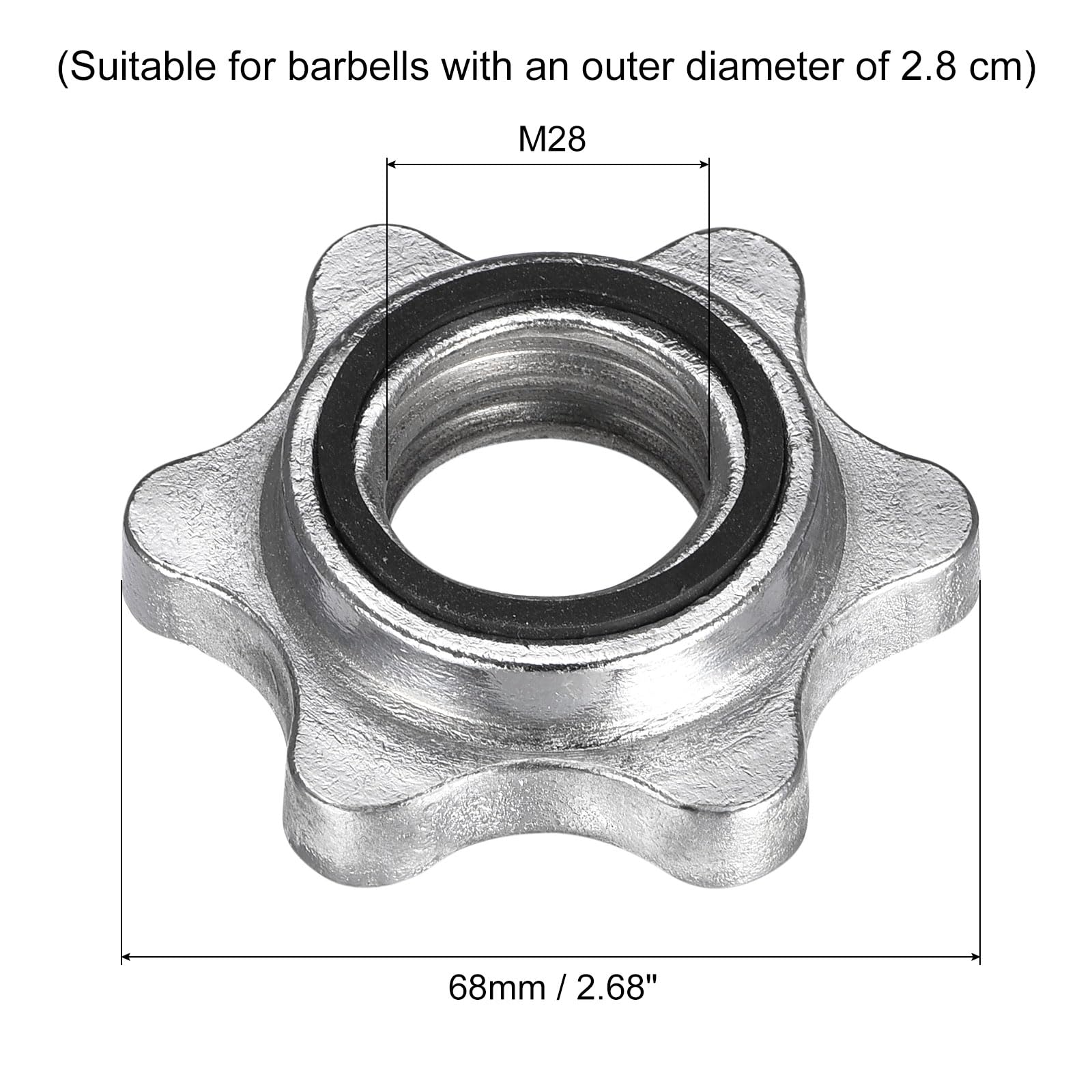 uxcell Dumbbell Hex Nut, 2Pcs M28 Anti-Slip Lock Collar Screw for Barbell Dumbbell Weight Lifting Silver