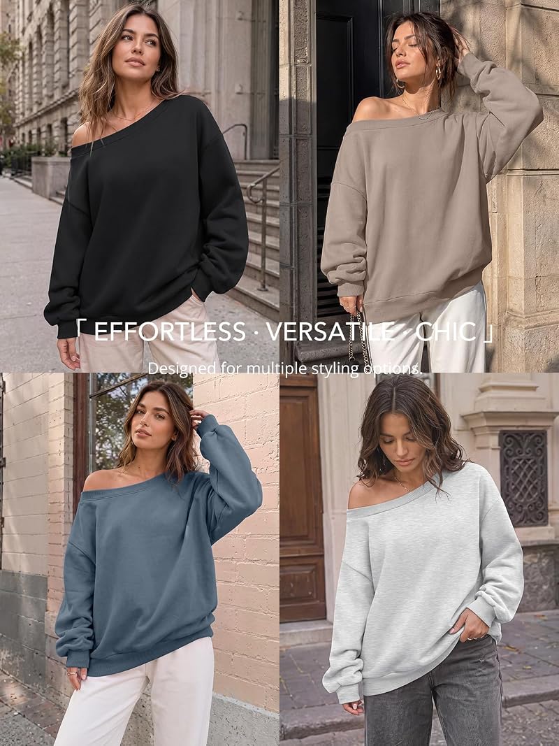 Off Shoulder Oversized Sweatshirt - Trendy Queen Black, Medium