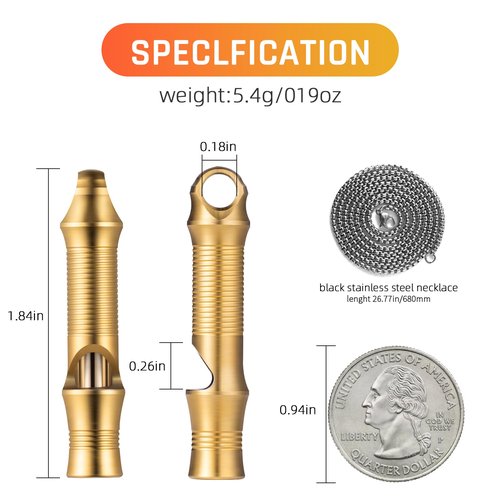 TISUR Titanium Emergency Whistle,EDC Safety Whistles Necklace Loud up to 120db,Survival Whistles for Survival,Hiking,Camping,Pets Training (Gold(1-Pack))