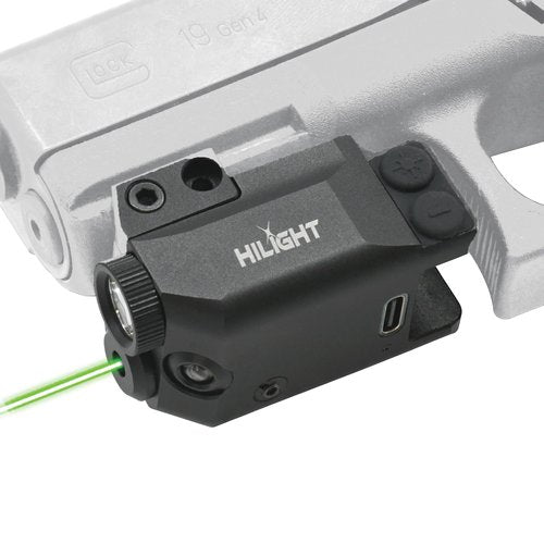 HiLight - Tactical PF10G - 500 Lumens Strobe Flashlight with Path/Stair Illumination Light & Single (Green) Laser with Rechargeable USB Battery - Rail Mount Light & Precision Laser Class of IIIA, <5mW