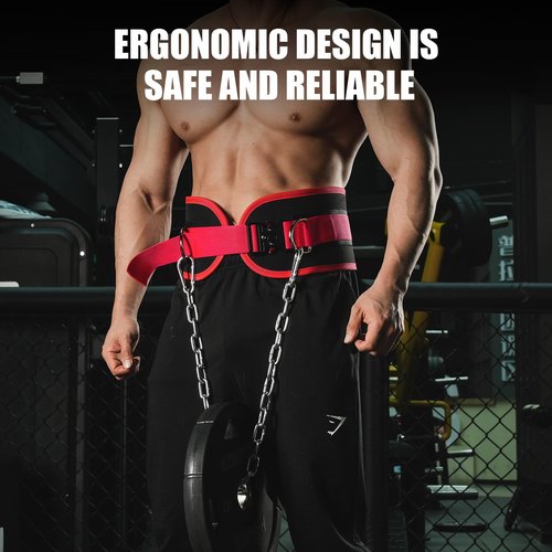 MANUEKLEAR Quick Locking Dip Belt, Weightlifting Belt, Weight Lifting Belts for Men Women Heavy Duty Dipping Powerlifting Belt with Chain 40 inchs (Passionate Red)