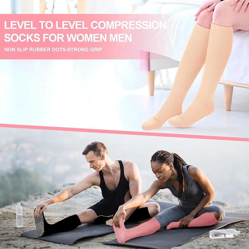 3 Pair Non Slip Compression Socks Women Men - Variation: Natural Tone+Minimalist