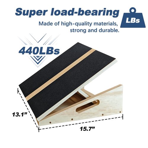 Adjustable Foot Incline Wooden Slant Board For Calf Stretching,440lb Capacity, Balance Velour Stretcher Ankle Stretch Knee Leg Boards Squats Wedge Exercise Fitness Equipment(side handle slant board)