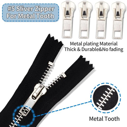 Domthent Zipper Repair Kit,#5 Zipper Pull Replacement,76pcs Fix a Zipper Repair Kit Including Automatic Lock Zippers Pull,Bottom Stop and Top Stop for Repairing Jackets,Coats,Boot,Backpacks,etc (76)