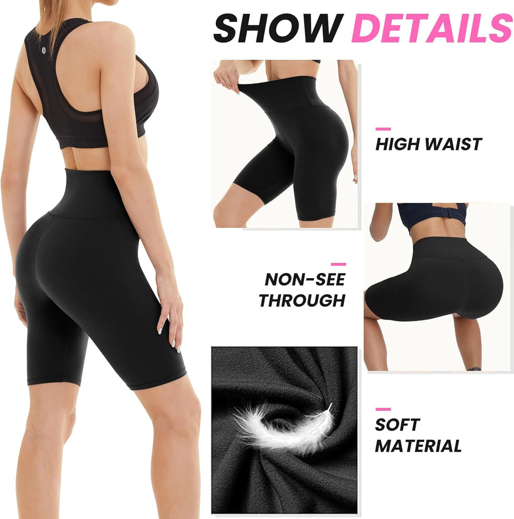 Skiennix Biker Shorts for Women - 3 Pack Black High Waisted Tummy Control for Gym & Yoga
