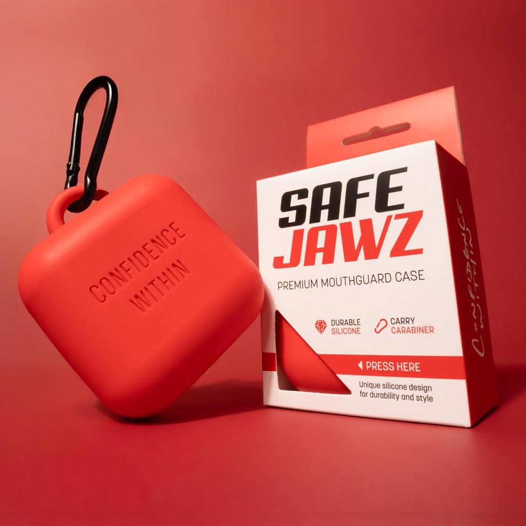 SAFEJAWZ Mouthguard Case - Premium Durable Silicone Design with Carabiner Clip | Red, One Size